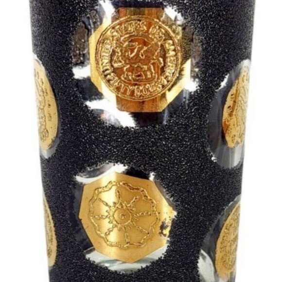 Vintage Libbey 60s MCM Black Gold Old World Coin Highball Tumbler Barware Glass - Picture 4 of 11